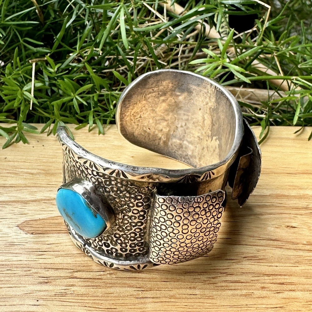Hopi Watch Bracelet Size 7 Bisbee‎ Turquoise Lizard Signed CL Sterling 95.4g USA - Picture 8 of 13
